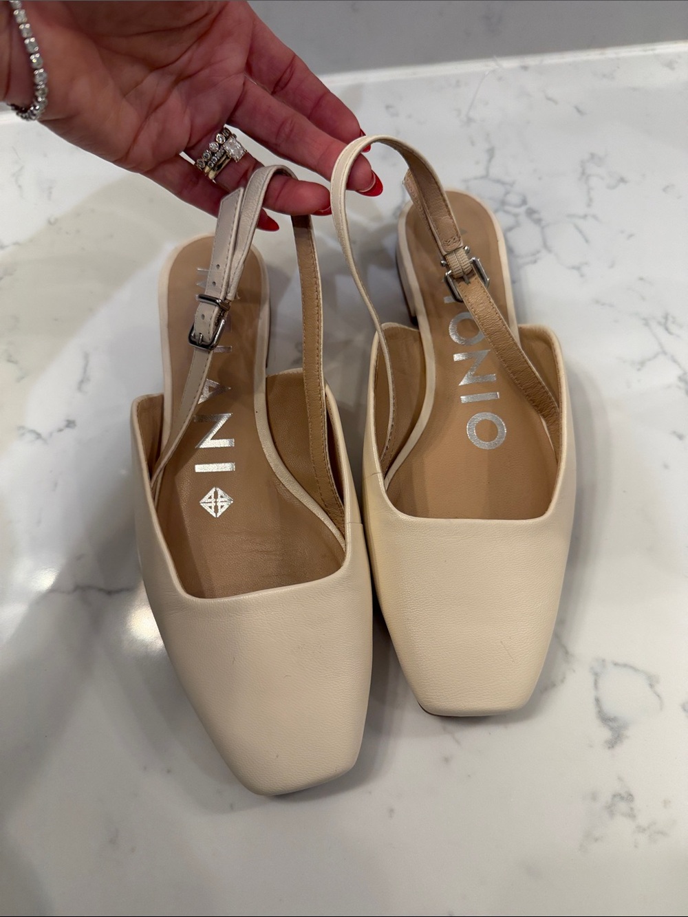 ANTONIO MELANI Cream Square-Toe Slingback Flats